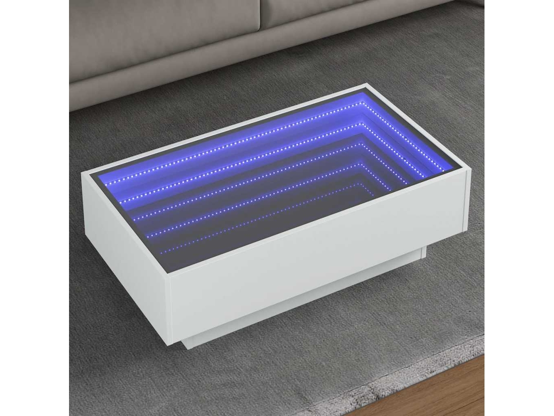 Vidaxl Mesa De Centro C/ Leds 90x50x30 Cm Derivados De Madeira Branco