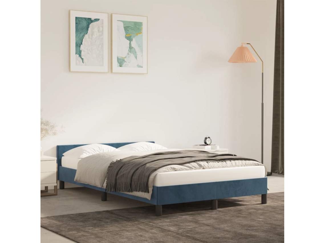 Estrutura De Cama Com Colchão Azul Escuro 120x190 Cm Veludo