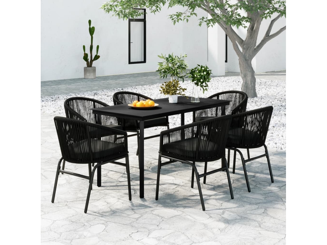 Jogo De Jantar 7 Peças Para Jardim Preto Dkd Home Decor
