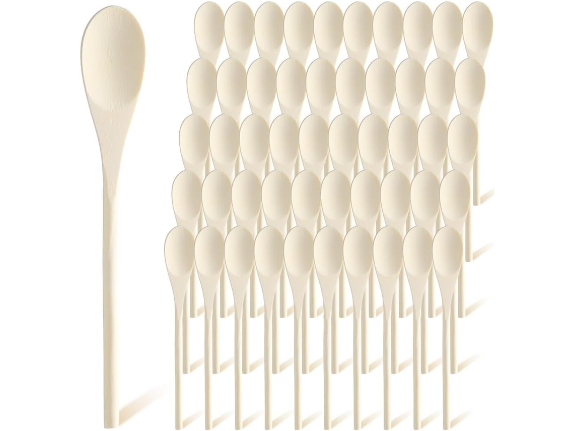 Colheres De Pau 25cm 10 Polegadas, Pacote Com 50 Unidades, Ideais Para Assar E Misturar
