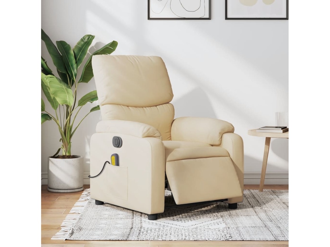 Vidaxl Poltrona De Massagens Reclinável Elétrica Tecido Creme