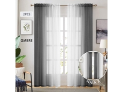 Cortinas Translúcidas Falso Lino Degradado Negro 2 Tonos Reversibles, 54x72 Polegadas, Com Bolsa Para Vara, Conjunto De 2 Painéis