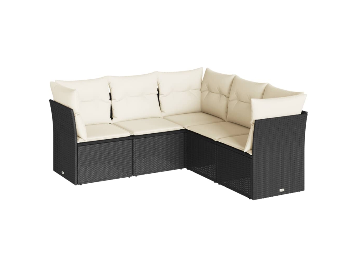 Conjunto 5 sofás de jardim com almofadões VIDAXL vime PE preto