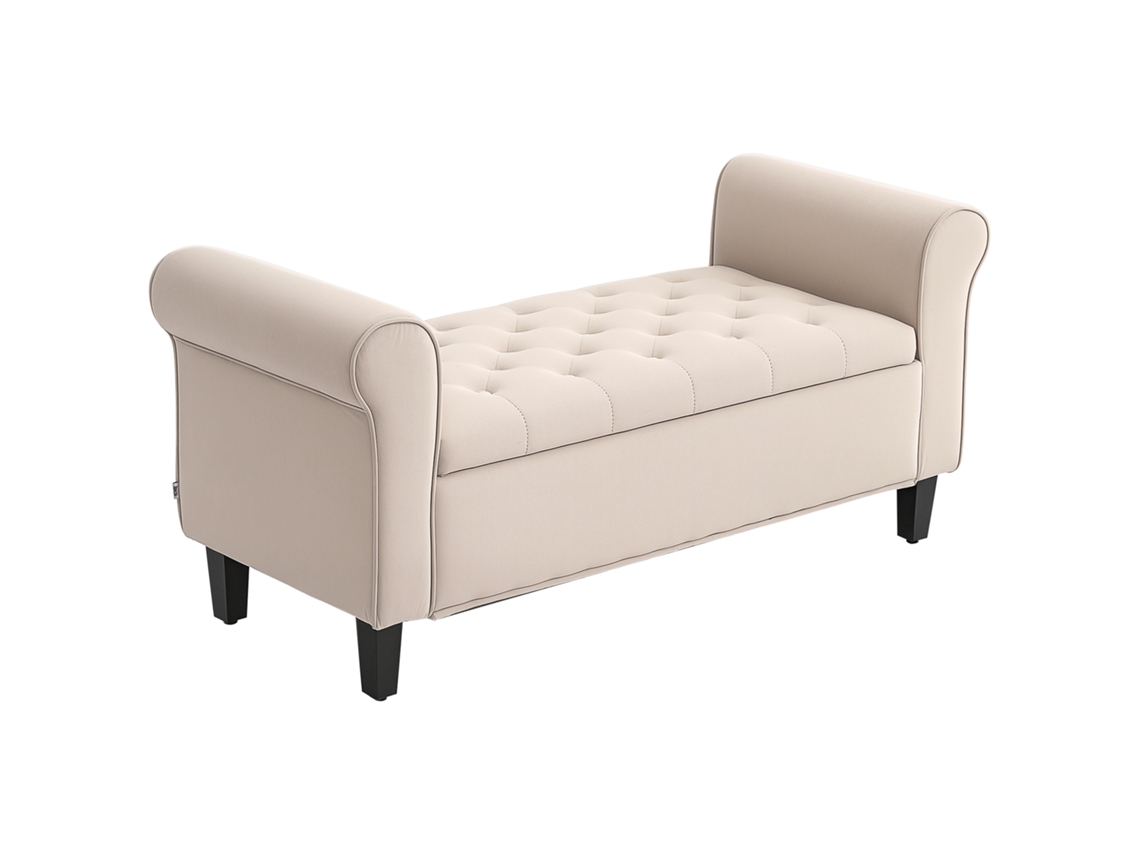 Banco com baú para pé da cama em veludo, com compartimento de armazenamento e apoio de braços, 126x48,5x57cm, bege BTFORUS