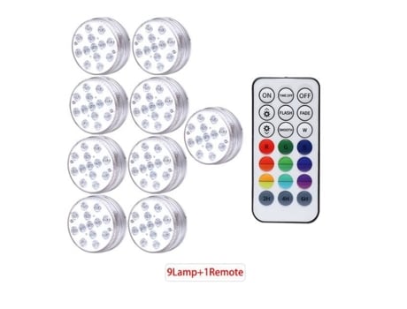 Projetor 1 Controlador 9 Lâmpadas Led Submersível Luz Submersa com Controle Remoto Rf Ideal para Lago de Piscina Ou Suporte de Vaso GOTOTOP