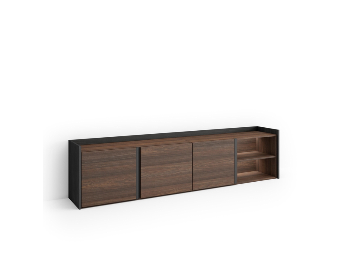 Móvel De Tv, 207x35x50cm, Para Televisores Até 80", Led, Carvalho Escuro E Preto
