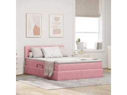 Vidaxl Cama Com Armazenamento Com Cabeceira Rosa 140 X 190 Cm Veludo