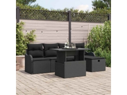 Vidaxl Conjunto De Sofá De Jardim 6 Unid. Preto Vime Pe