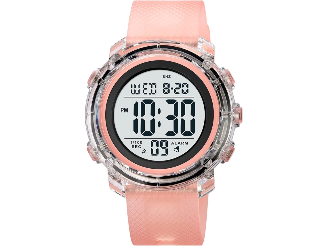Lurelia Relógio Digital Feminino, Visor Digital, Led, Cronómetro, Alarme, Data/calendário, Luminoso, Aço Inoxidável, Pele, Resistente À Água 3atm