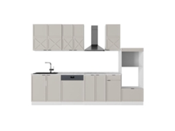 Cozinha Fame Line, 300cm Com Armário Alto, Pt Mármore, Cinzabeige/branco, Branco, Vicco