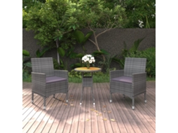 Vidaxl 3 Pcs Conjunto De Jantar Para Jardim Vime Pe Cinzento