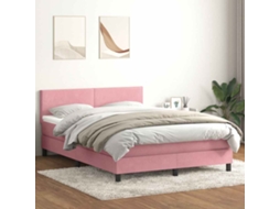 Vidaxl Cama Com Molas/colchão 140x220 Cm Veludo Rosa