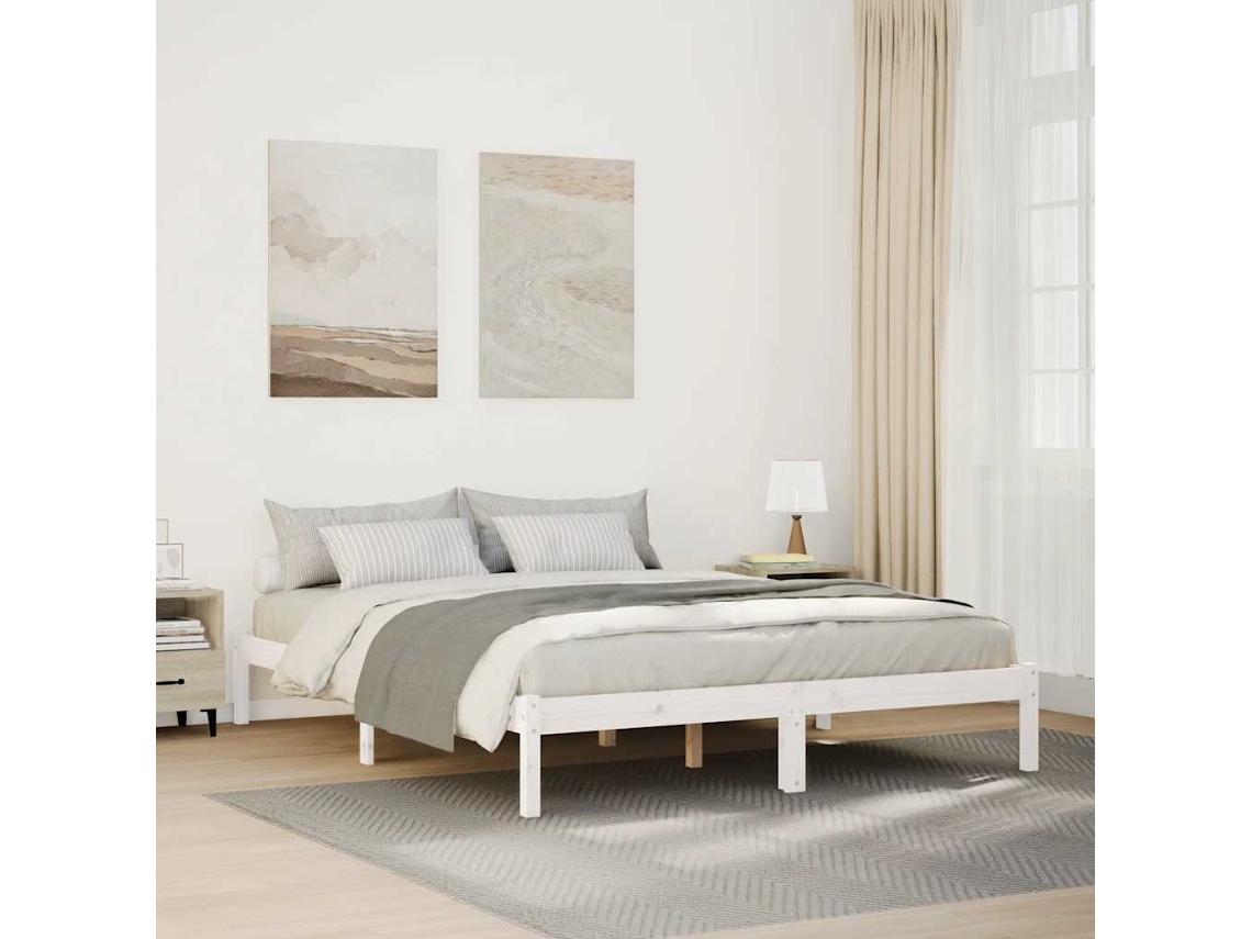 Vidaxl Cama Extra Longa Sem Colchão 140x220 Cm Pinho Maciço Branco
