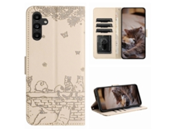 Capa De Couro Para Celular Com Estampa De Gato E Cordão