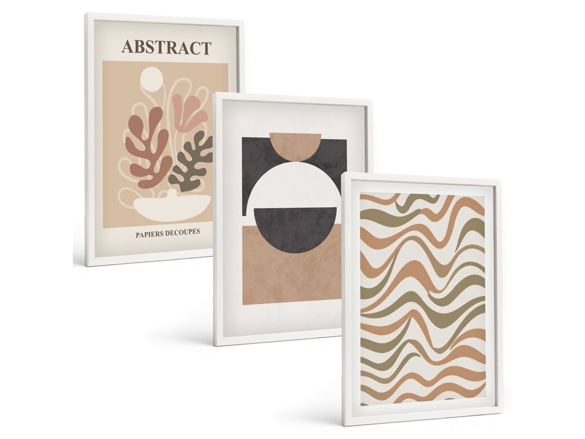 Um Conjunto De Imagens Decorativas Em Uma Moldura Padrões De Formas Abstratas Moldura Branca Fotos Para O Escritório Espelharte (3 Piezas De 40x60 Cm)