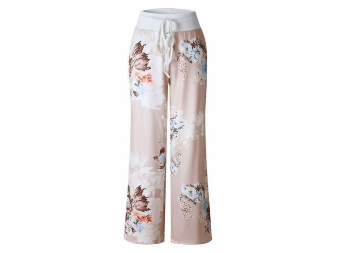 2026 pantalones de Descanso Amplios para Mujer Con Estampado Floral Elástico Y Cordón Ajustable S Grey3