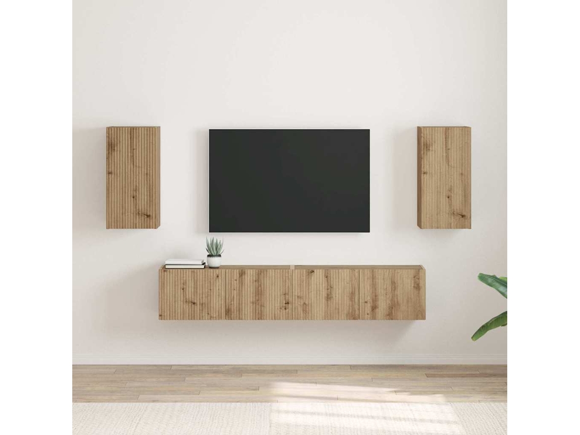 Vidaxl Armário de Tv de Parede 2 Pcs Carvalho Artesanal