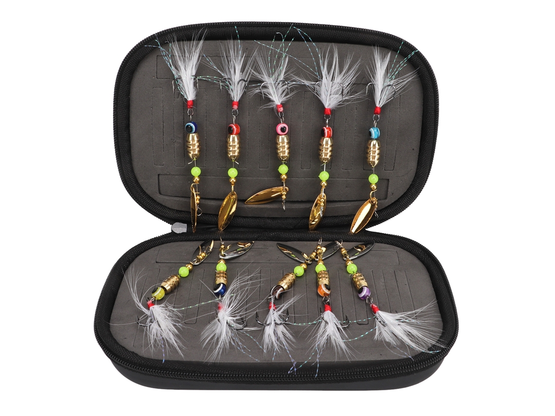 Kit De Iscas De Pesca Com 10 Iscas Rotativas Com Penas E Sequins Resistente À Água Salgada