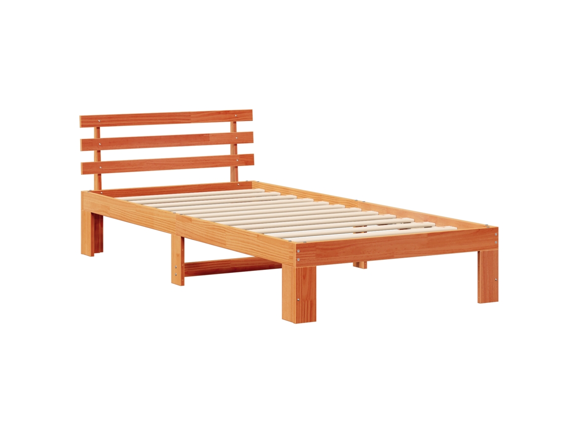 Conjunto 1 Estrutura De Cama Moderna Vidaxl Castanho Madeira De Pinho Maciça (80 X 200 Cm)
