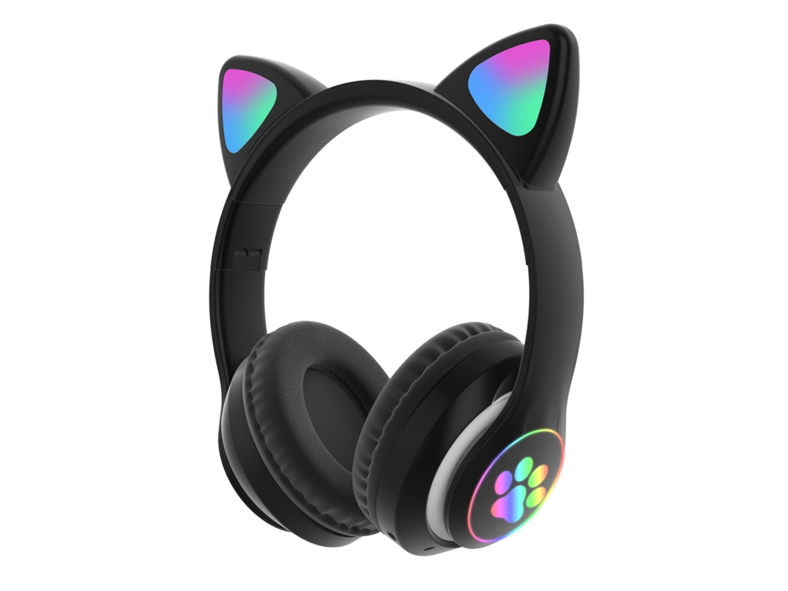 Fones De Ouvido Infantis Bluetooth Com Led E Orelhas De Gato, Pretos.