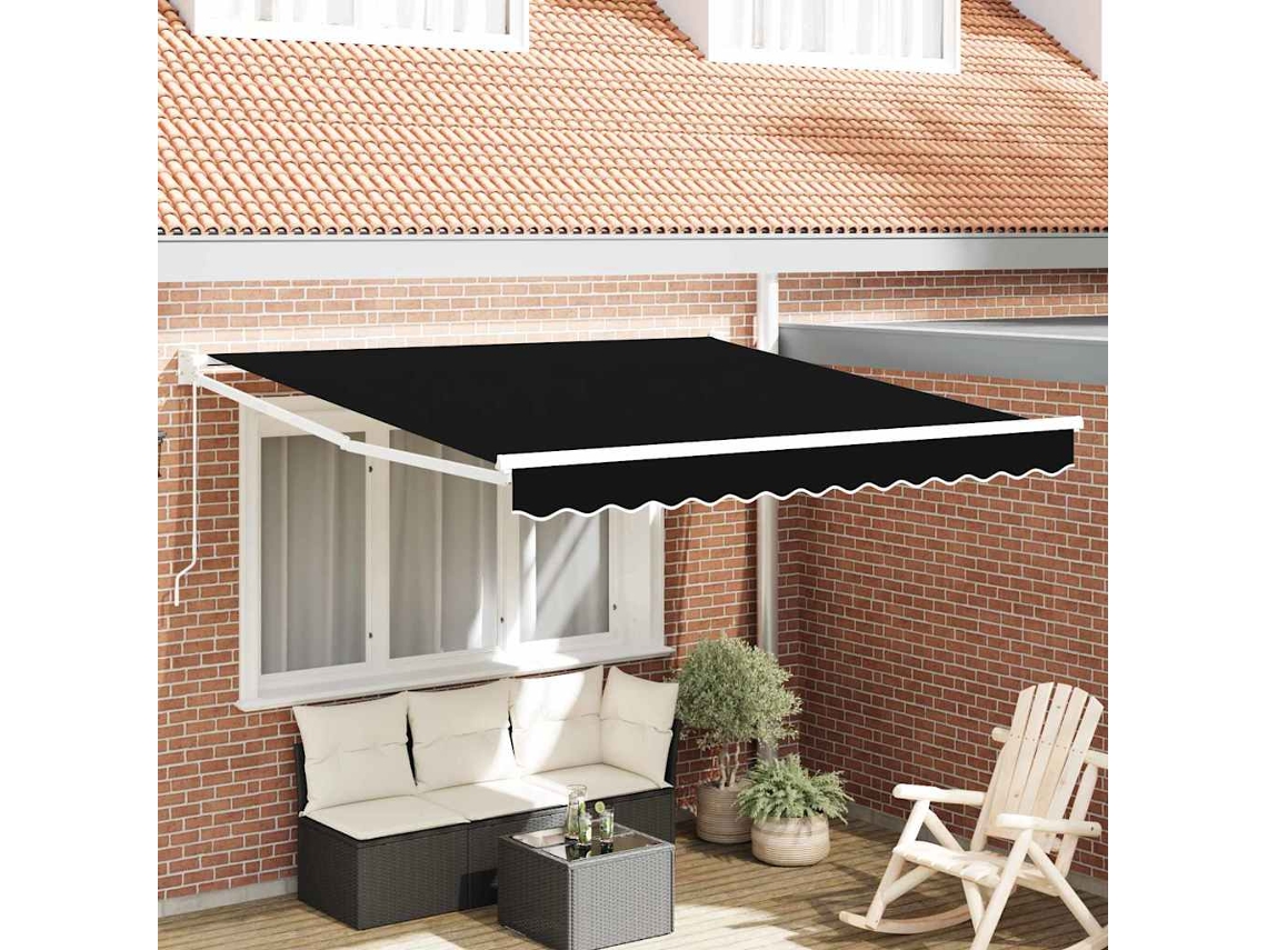 Vidaxl Toldo Retrátil Preto 350 X 250 Cm 100% Poliéster E Alumínio