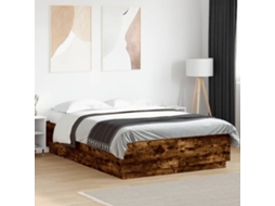 Vidaxl Estrutura Cama C/ Luzes Led Derivados Madeira Carvalho Fumado