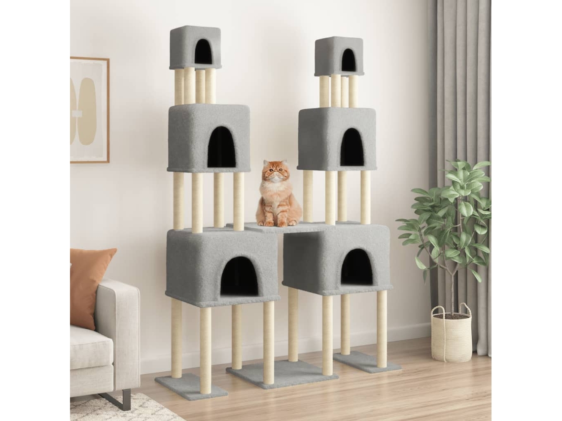 Vidaxl Árvore P/ Gatos C/ Postes Arranhadores Sisal 199 Cm Cinza-claro