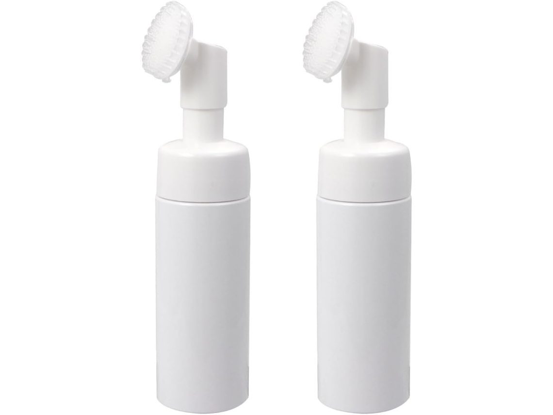 Conjunto de 2 frascos cosméticos portáteis vazios com espuma, 150ml, em PET, brancos.