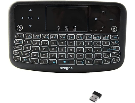 Mini Teclado Wireless Azerty Wireless 2.4Ghz Touchpad Bateria Recarregável Retroiluminado 3 Cores para Smart Tv Pc Mini Pc Mac Ras OVEGNA A3