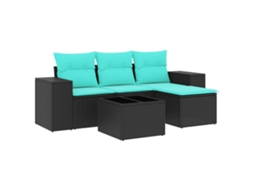 Conjunto de Sofá de Jardim de 5 Peças com Almofadas em Rattan Sintético Preto MAISON EXCLUSIVE