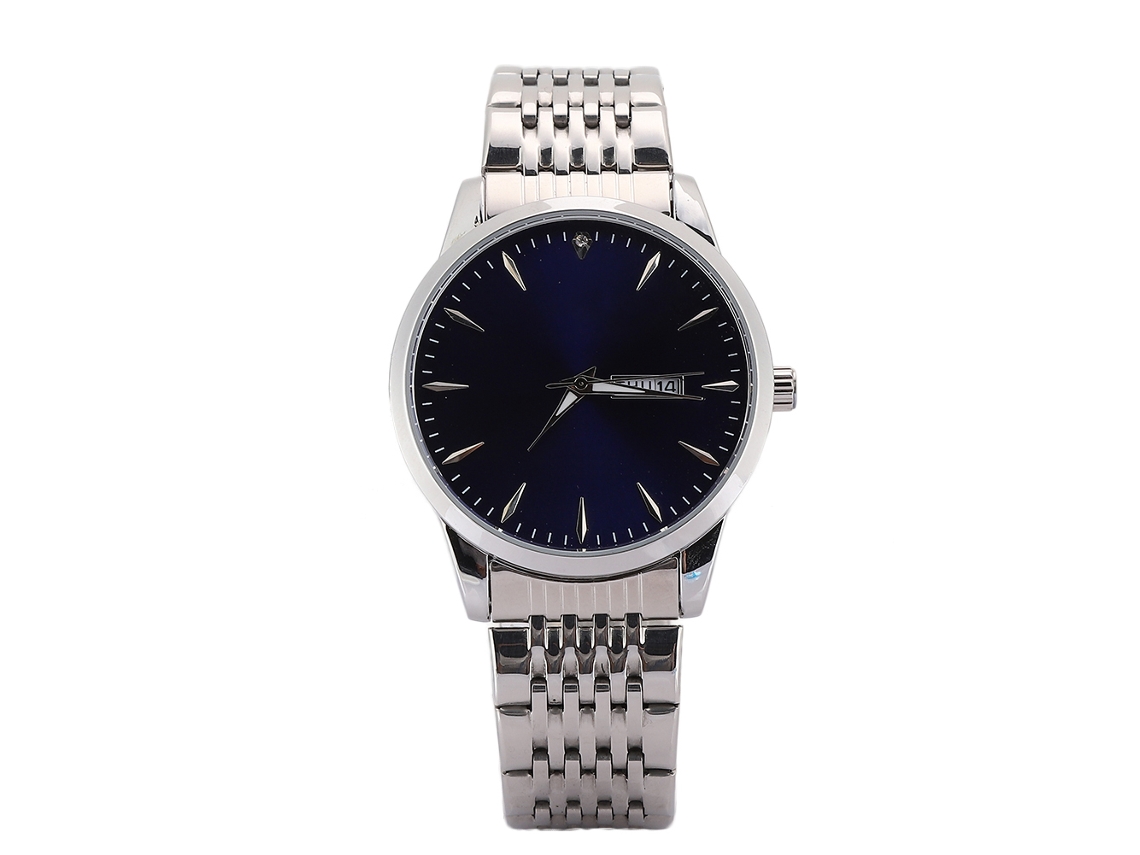 Relógio Masculino de Quartzo À Prova D'água Estilo Simples com Calendário Duplo Azul Prata
