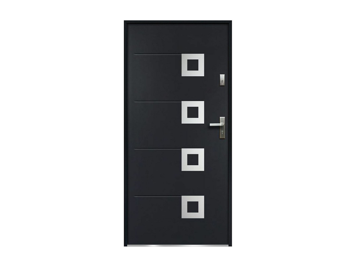 Porta de Entrada Semi-Vidrada Tifana VENTE-UNIQUE.PT (Cinza Antracite - Metal e Vidro - 95x9x203.5 cm)