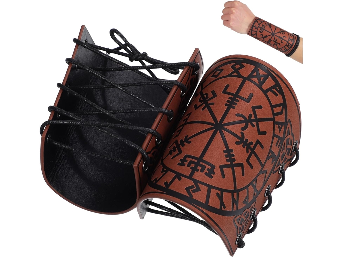 Protetores De Pulso Vikings Em Couro Pu, Braçadeiras Medievais Ajustáveis Com Design Em Relevo, Pacote Com 2 Unidades.
