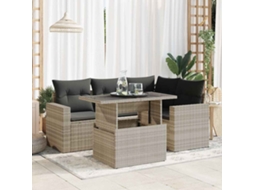 Vidaxl 5 Pcs Conj. Sofás Jardim C/ Almofadões Vime Pe Cinzento-claro