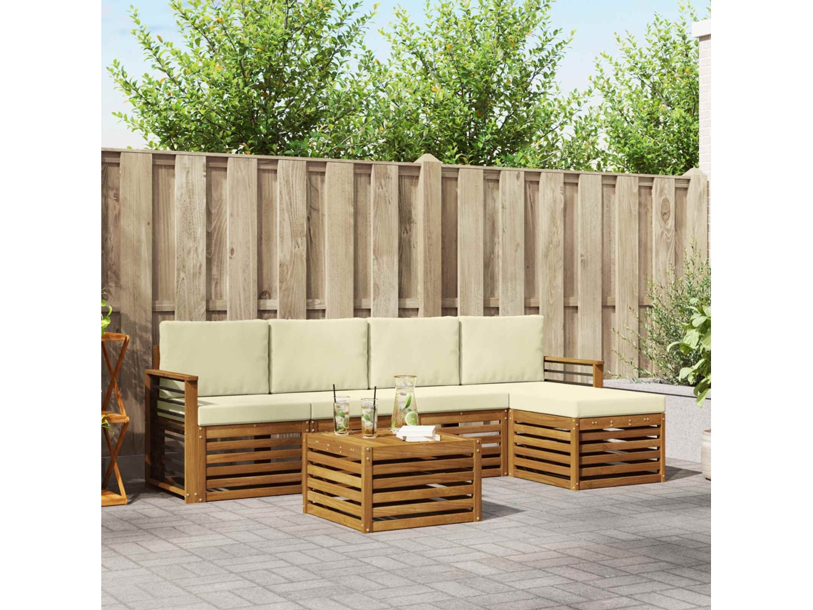 Vidaxl Conjunto De Sofás Para Exterior 6 Unid. Natural E Creme