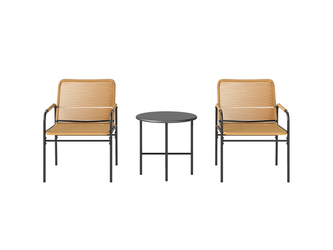 Conjunto de 3 Peças Rattan Bistrô BTFORUS, sofá de jardim, 2 cadeiras, mesa de centro, amarelo
