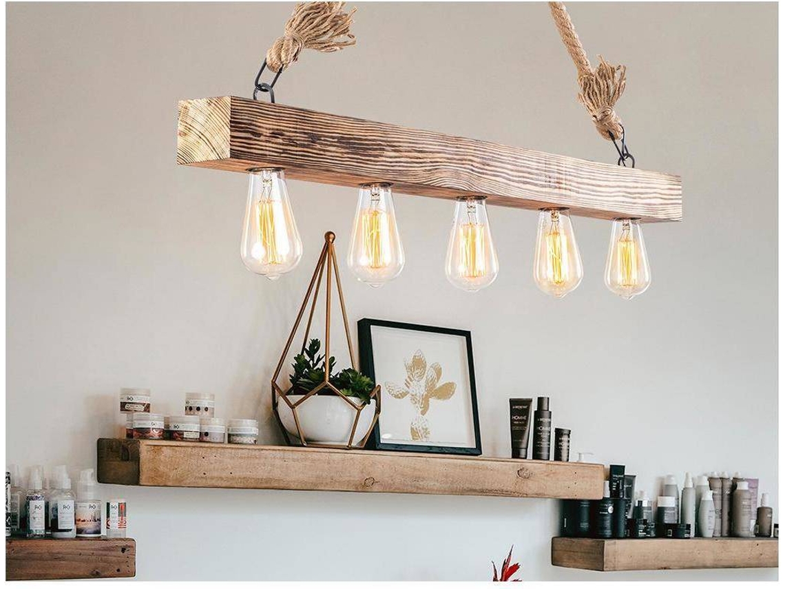 Candeeiro Suspenso Erebos OZAIA (Natural Claro - Madeira - 100x7x53 cm)