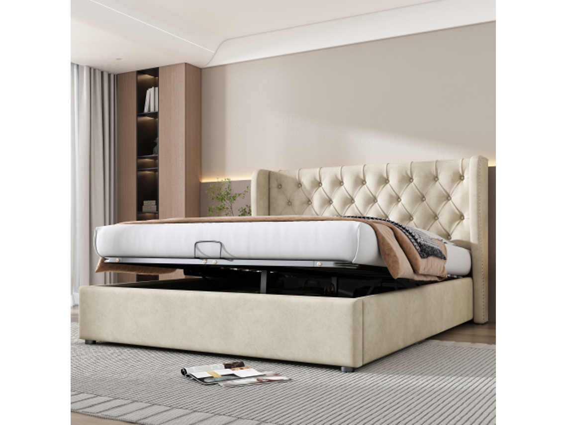 Cama BTFORUS Casal em Tído, com amplo espaço de armazenamento, robusta e de fácil instalação.
