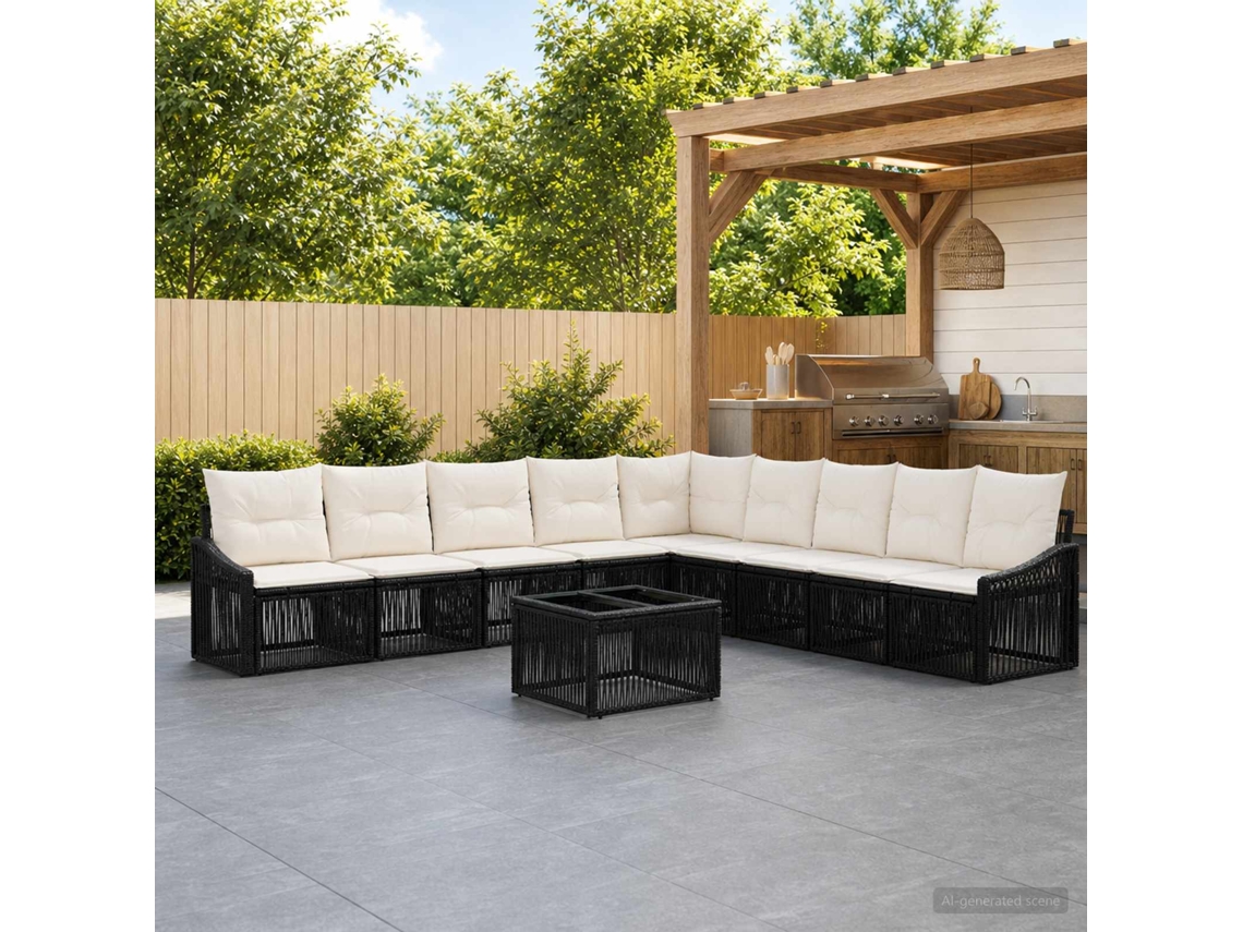 Vidaxl Conjunto De Sofá De Jardim 10 Unid. Preto Vime Pe
