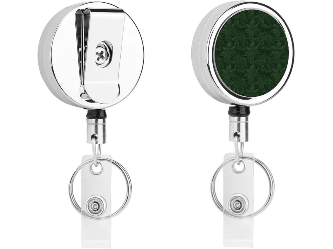 Chaveiro Retrátil Redondo Em Formato De Flor Verde Caçador, Com Clipe De Cinto Em Aço Inoxidável E Corda De Nylon