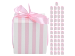 50 Caixas De Presente Para Doces, Ideais Para Casamentos, Aniversários E Formaturas . Aquaforge (5,5 Cm, Listradas Em Rosa E Branco)