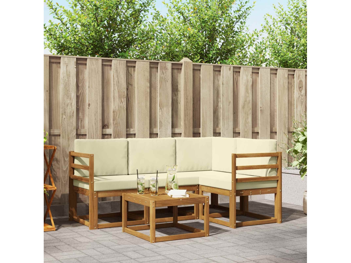 Vidaxl Conjunto De Sofás Para Exterior 5 Pcs Natural E Creme