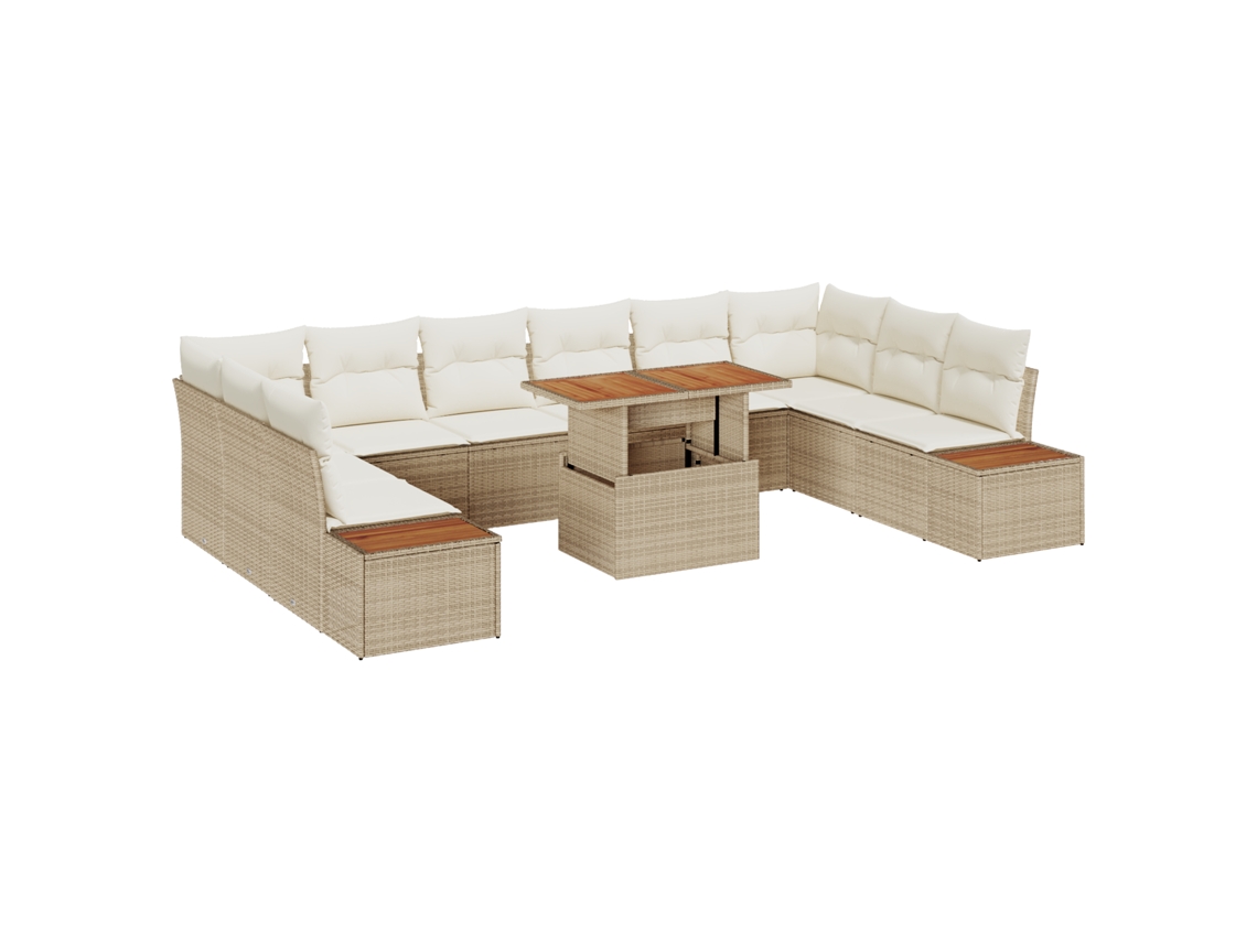 Conjunto 11 Conjunto De Jantar Para Exterior Vidaxl Bege Vime Pe (100 X 55 X 73 Cm)