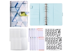 A6 Macaron Print Square Pu Notebook, Refillable Cash Budget Binder, Standard Gift Set Light Blue Square 12-budget Cards
