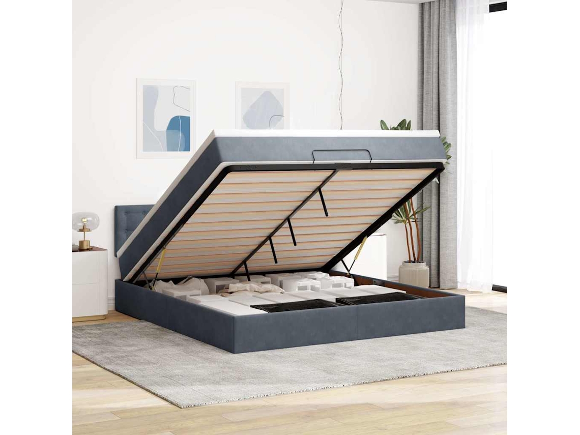Vidaxl Estrutura De Cama Otomana Com Colchão 160x200cm Cinzento Escuro