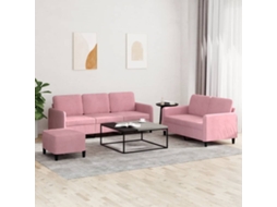 Vidaxl 3 Pcs Conjunto De Sofás Veludo Rosa