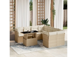 Vidaxl 9 Pcs Conjunto De Sofás P/ Jardim Com Almofadões Vime Pe Bege