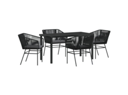 Conjunto 5 De Jantar De Jardim Com Vidaxl E Almofadas Em Rattan Poliéster Preto