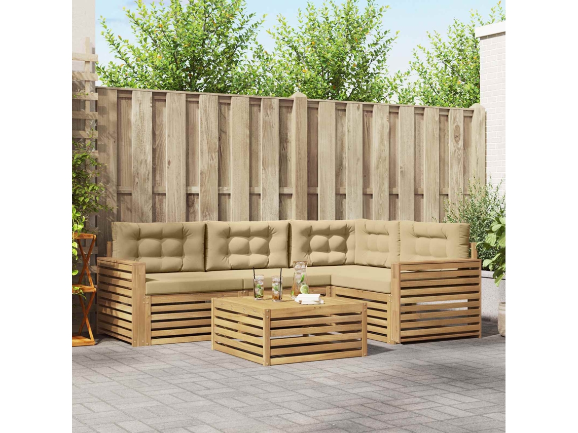 Vidaxl Conjunto De Sofás Para Exterior 5 Unid. Branco E Bege Poliéster