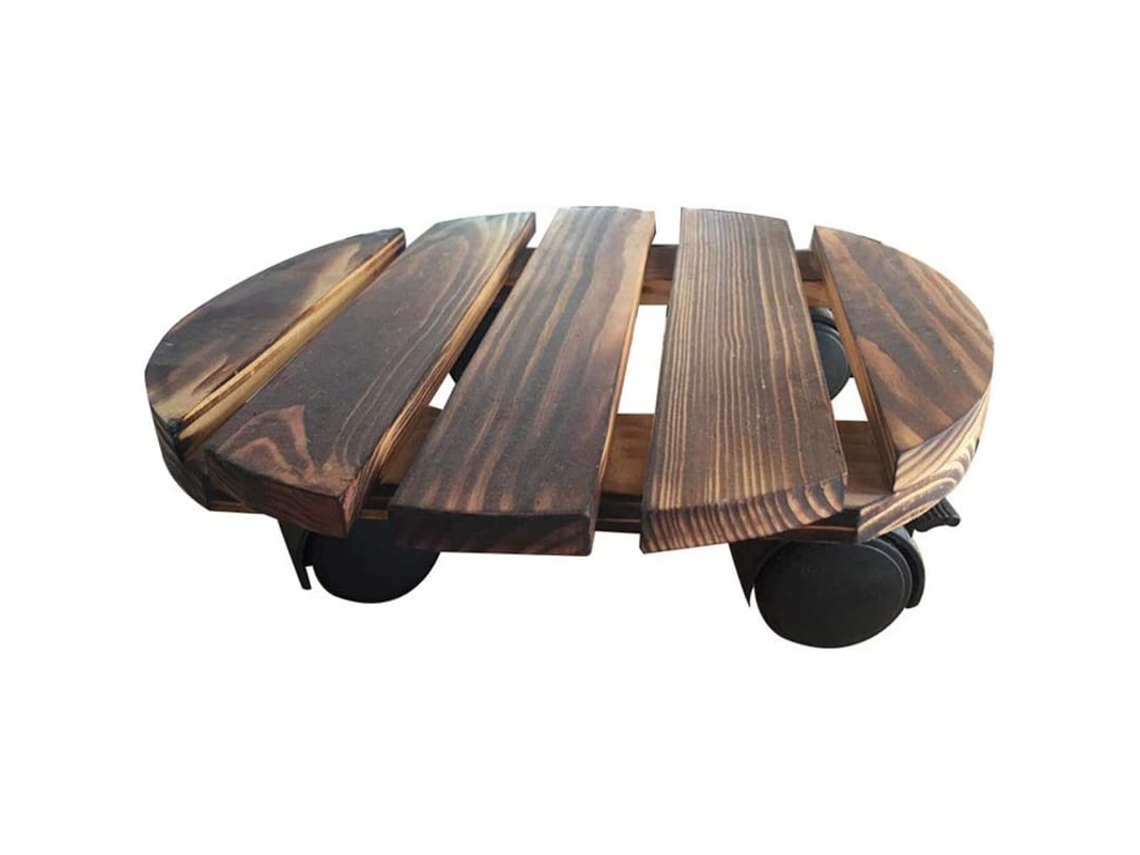 Suporte Móvel Para Vasos De Planta De Madeira Redondo Com Rodas Para Jardim E Casa 30*30cm